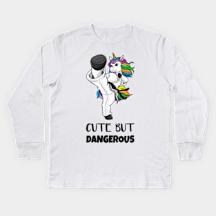 Karate Unicorn Cute But Dangerous Funny Gift Kids Long Sleeve T-Shirt